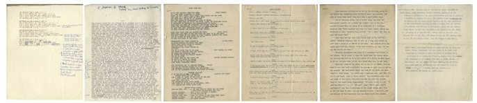 Over 130pp. of Moe Howard's Non-Stooge Comedic Skits & Outlines, Some With Moe's Handwritten Notes -- Includes His Annotated Script for Skit Co-Starring Walt Disney -- Varying Sizes, Good to Very Good